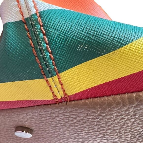 Large Dana Buchman Stripped Colorful Tote Faux Leather - Picture 2 of 15